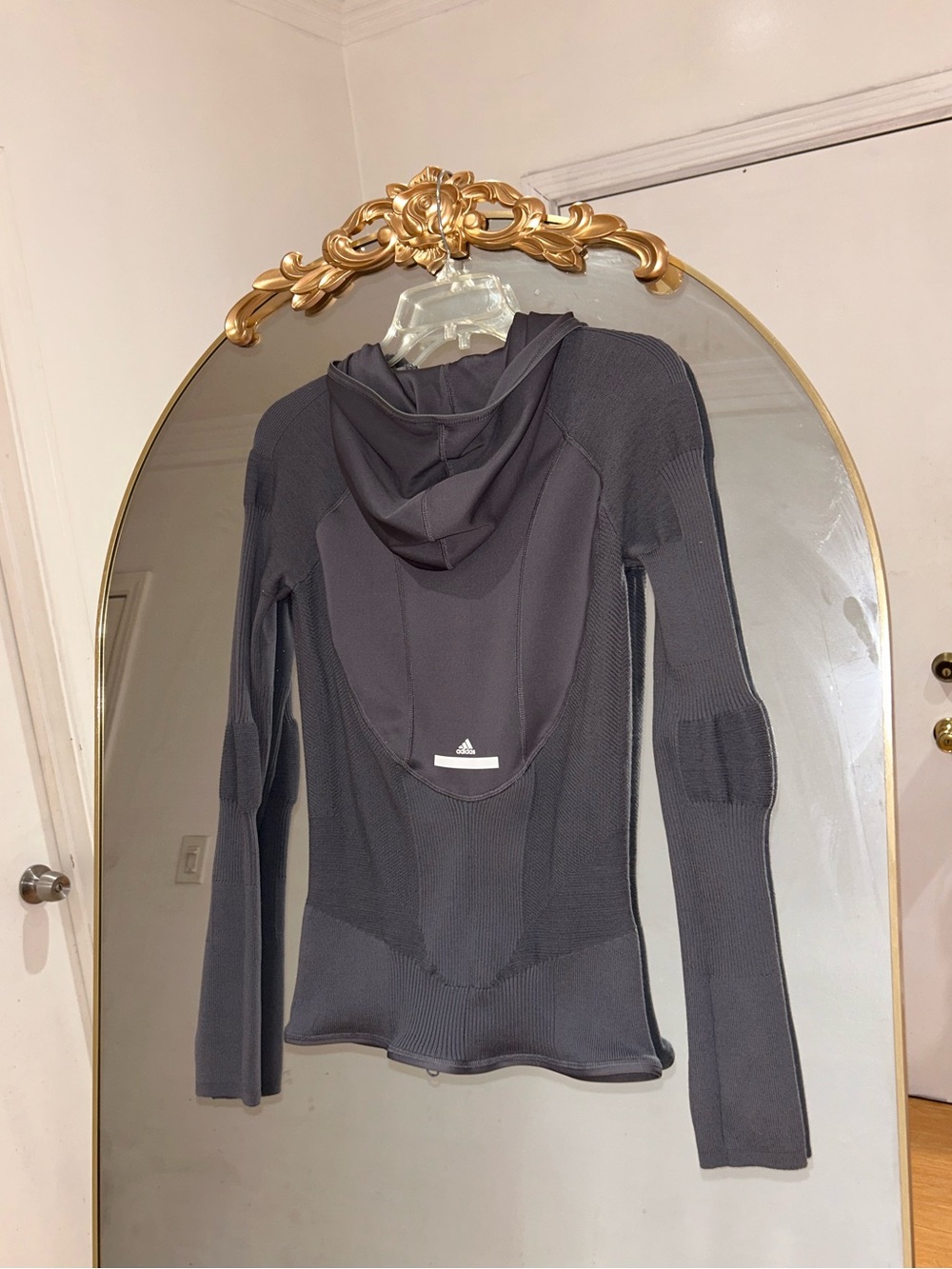 Adidas x Stella McCartney Slim Rib Zip Up Gray Hooded Compression Jacket, M